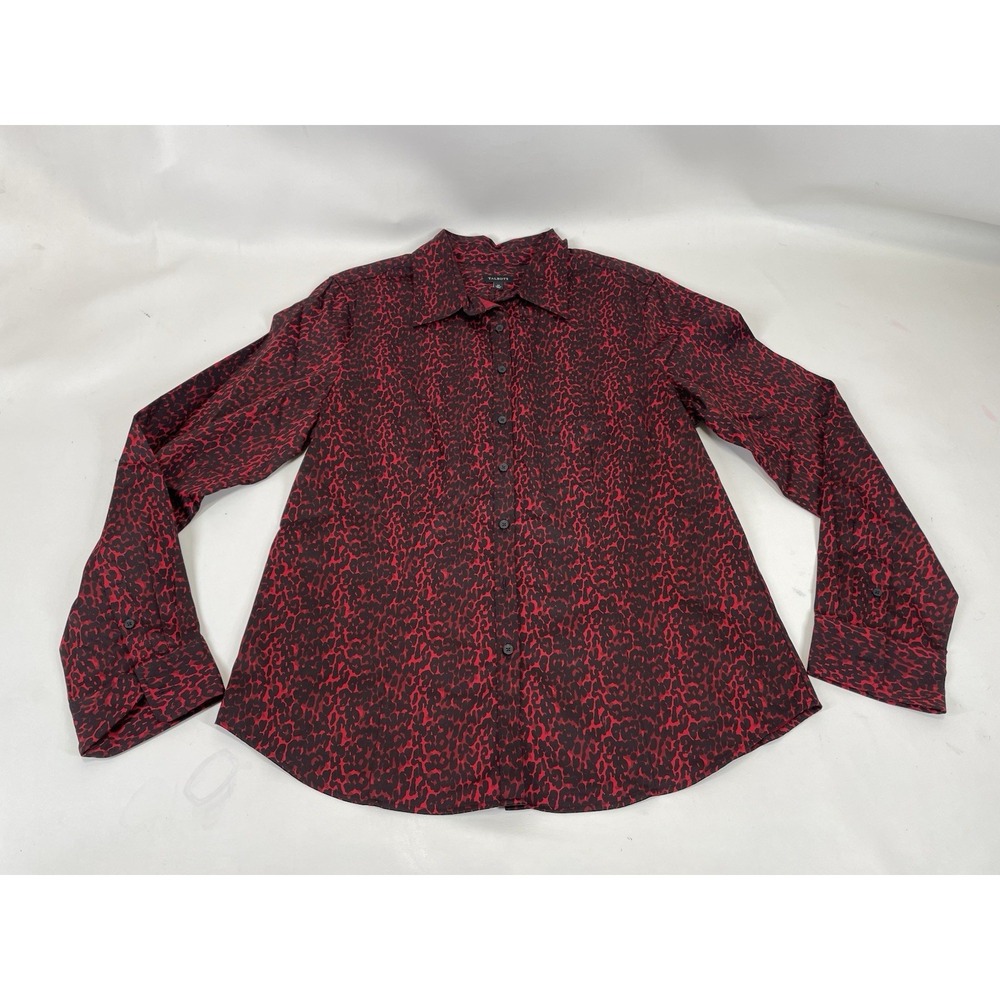 Talbots Button Up Leopard Print Shirt Womens Size‎ 14 Red NWT